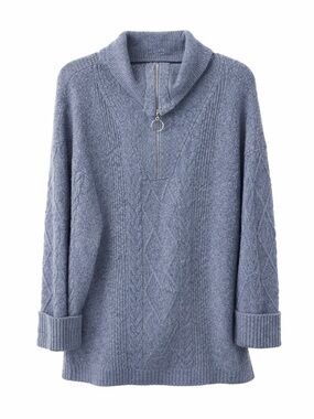 Olive + Oak Slate Blue Pullover Zipped Sweater Cable Knit Ribbed Texture Size XL